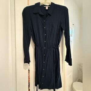 Banana Republic Dark Blue Long Sleeve Shirt Dress with Tie
